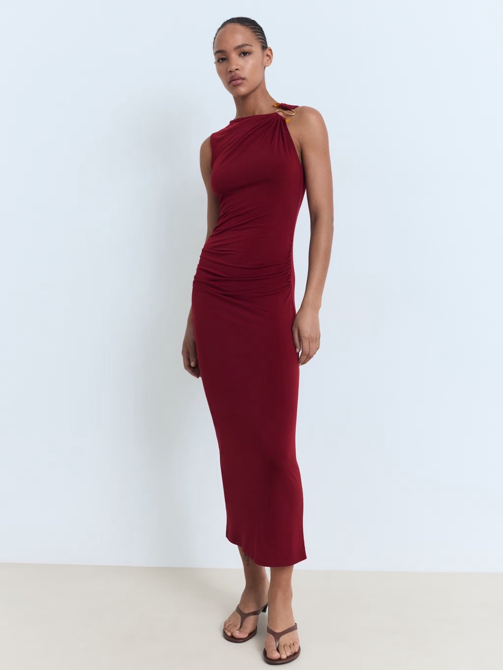 Mango Burgundy draped dress with jewel detail NWT